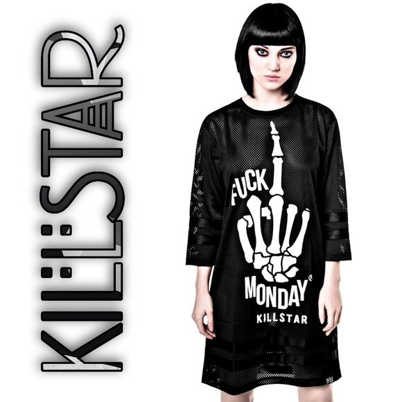 KILLSTAR “Fu€k Monday” Hockey Dress – Oversized Mesh w/ Skull Graphic Size L - Picture 4 of 8